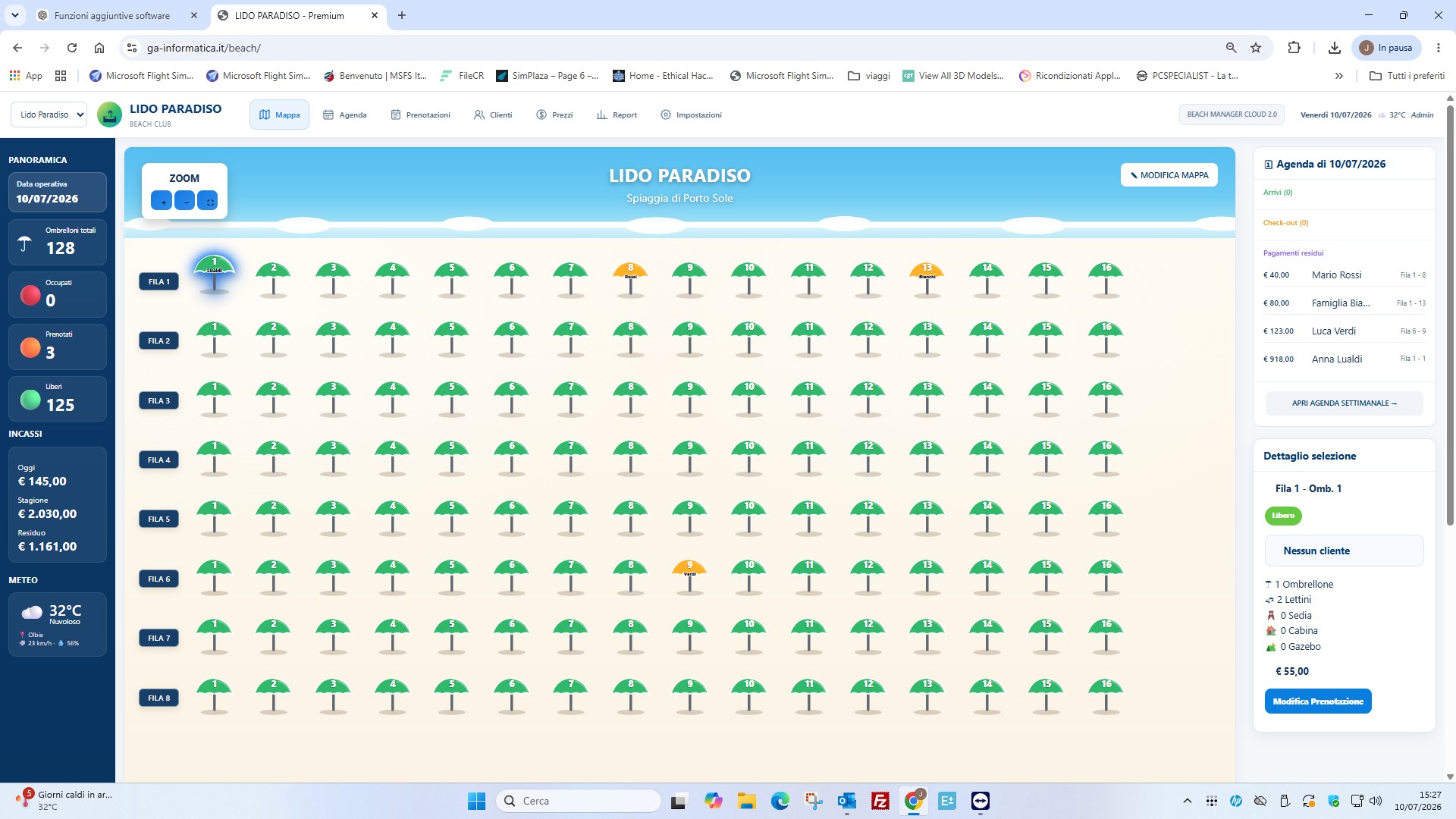Software gestione ombrelloni con mappa interattiva per stabilimenti balneari