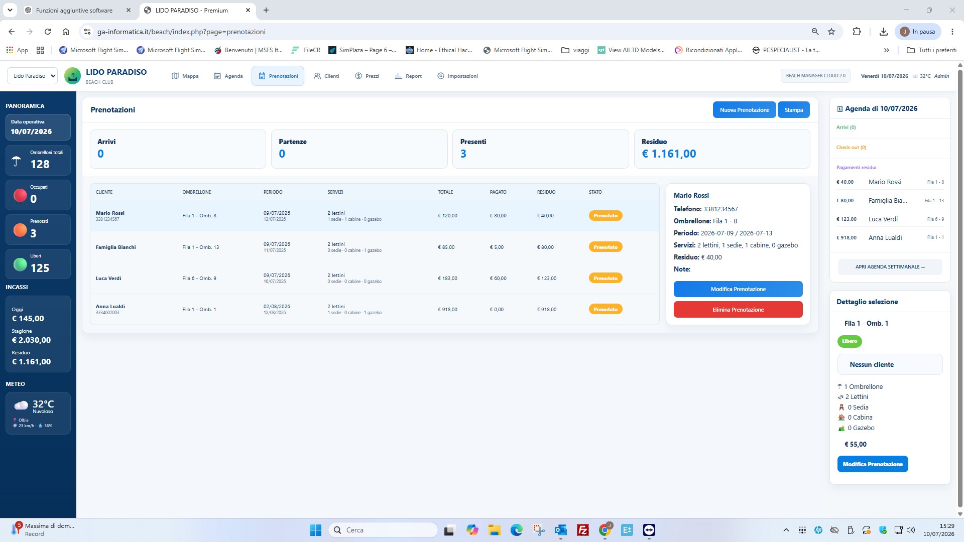 Software prenotazioni spiaggia e gestione clienti